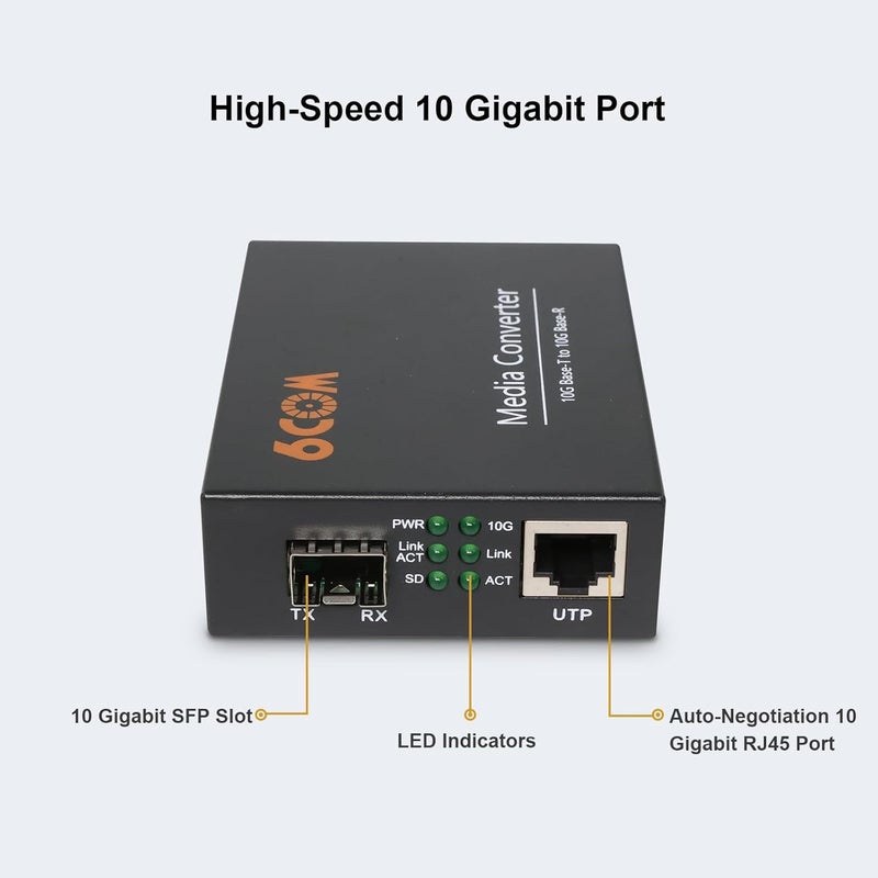 6COMGIGA 10G Fiber Media Converter,1x 1000M/2.5G/5G/10GBase-T Auto-Negotiation RJ45 Slot to 1x 10GBase-X SFP+ Slot,Support 10GBase-SR/LR/BIDI Transceiver, 10 Gigabit Ethernet Media Converter - Image 2